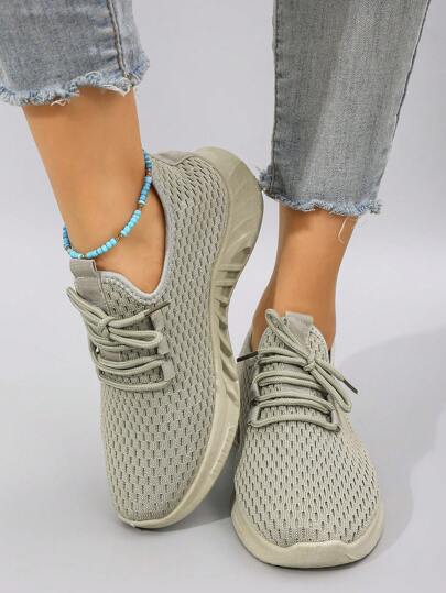 STEPREACH Chaussures de sport décontractées pour femmes en automne/hiver, maille respirante, confortable, légère, lacets, couleur unie rose/néon, antidérapante, résistante à l'usure, baskets pour femmes