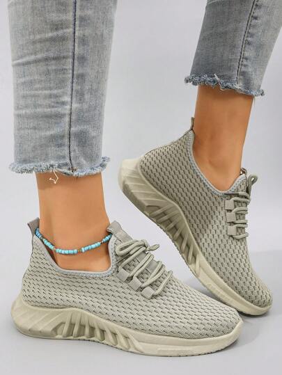 STEPREACH Chaussures de sport décontractées pour femmes en automne/hiver, maille respirante, confortable, légère, lacets, couleur unie rose/néon, antidérapante, résistante à l'usure, baskets pour femmes