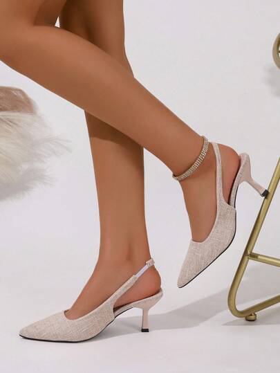 Chaussures de soirée pour femmes, escarpins à talons hauts élégants et à la mode, bout pointu, dos ouvert, sandales à bride arrière, talons aiguilles, grandes tailles, noir, marron, beige, bordeaux, violet