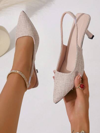 Chaussures de soirée pour femmes, escarpins à talons hauts élégants et à la mode, bout pointu, dos ouvert, sandales à bride arrière, talons aiguilles, grandes tailles, noir, marron, beige, bordeaux, violet
