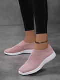 Chaussures plates décontractées en tricot respirant rose pour femmes, légères et confortables pour un port quotidien