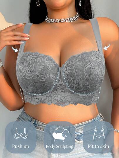 LustreForm 1 pièce de grande taille Soutien-gorge de lingerie sans couture avec armature, sans fil, effet levage et rehaussant en dentelle