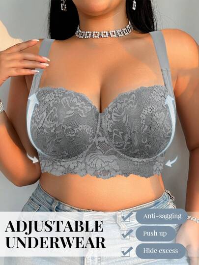 LustreForm 1 pièce de grande taille Soutien-gorge de lingerie sans couture avec armature, sans fil, effet levage et rehaussant en dentelle