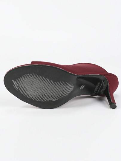 Sandales à talons hauts rouges vin pour femmes, sandales à bout ouvert et à découpe en V, sandales à bout ouvert et à découpe en V en tissu de latex pour le printemps/été
