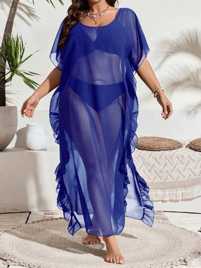Swim Vcay Top cache-maillot en maille grande taille, col rond, simple et , convient pour l'été