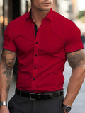 Manfinity Mode Chemise formelle décontractée simple pour hommes avec boutons devant, manches courtes, été, cérémonie