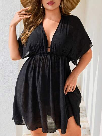 Swim Lushoire Couvre-maillot de plage grande taille en couleur unie, léger. Style basique et décontracté pour l'été