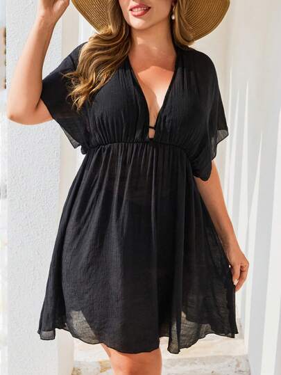 Swim Lushoire Couvre-maillot de plage grande taille en couleur unie, léger. Style basique et décontracté pour l'été