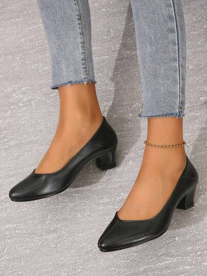 Chaussures à talons hauts à bout pointu pour femmes, Escarpins de travail antidérapants marron pour le bureau