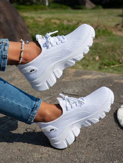 2025 Baskets décontractées mode femmes, chaussures de sport légères basses à lacets pour toutes les saisons, avec semelle intérieure amortissante en EVA et semelle en PVC, couleur unie, bout plat, lavage en machine