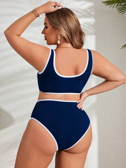 Swim SPRTY Top de maillot de bain débardeur avec bordures contrastées et bas de maillot de bain triangle pour grande taille