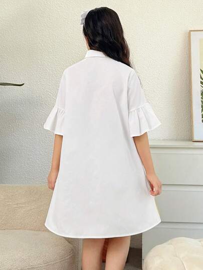 Robe mi-longue décontractée pour préadolescentes avec col dégagé, motif de fille de bandes dessinées et ourlet à volants