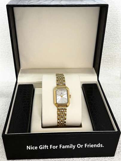 1 pièce Montre pour femme, plaquée or 18K, boîtier en acier inoxydable SUS304, qualité or AAA de premier choix, montre de luxe formelle, revêtement IPG, montre à quartz élégante au nouveau design rectangulaire, cadran blanc à la mode