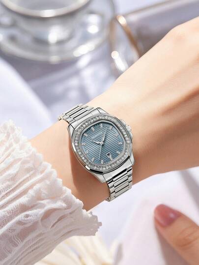 1 pièce Montre à quartz élégante pour femme avec bracelet en acier inoxydable, convient pour un port quotidien
