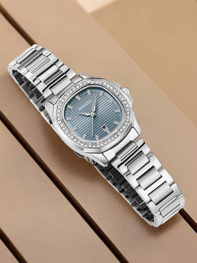 1 pièce Montre à quartz élégante pour femme avec bracelet en acier inoxydable, convient pour un port quotidien