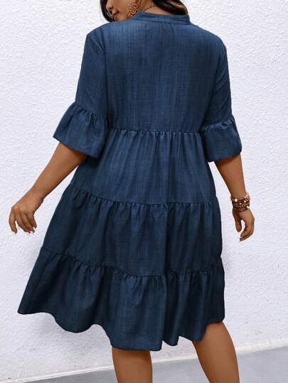 EMERY ROSE Robe décontractée de grande taille pour vacances, de couleur unie, avec encolure échancrée