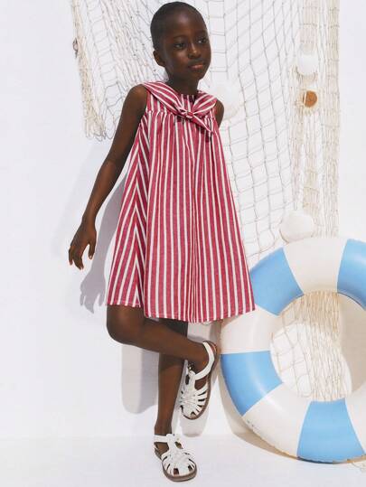 Leap Crew Robe d'été décontractée à rayures sans manches pour jeune fille