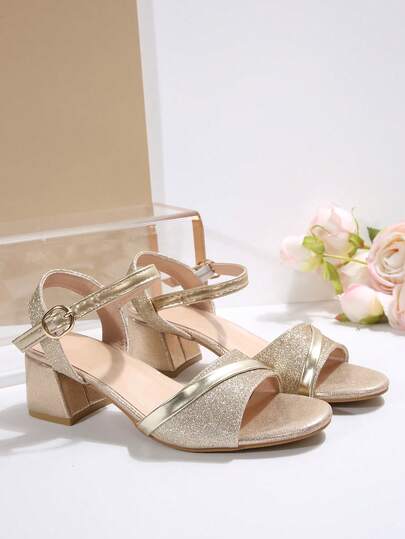 Sandales à talons hauts de 5 cm pour grandes tailles pour femmes, nouvelles mode printemps/été 2025, confortable PU antidérapant à talon épais, talon fermé, bout ouvert, boucle, nœud papillon, bout rond, sandales gladiateur, argent brillant, convient pour