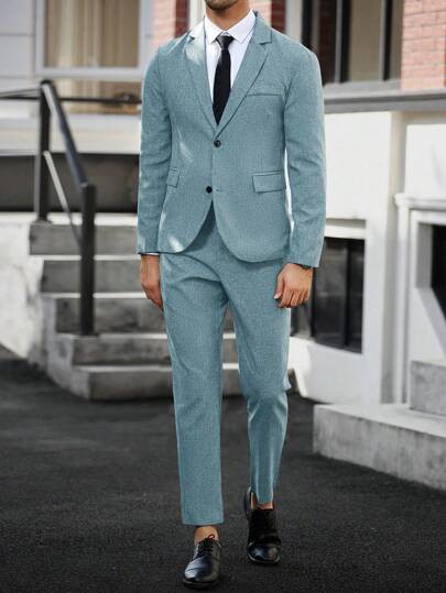 Manfinity Mode Ensemble de costume d'affaires/de trajet pour hommes, blazer et pantalon formel, cérémonie