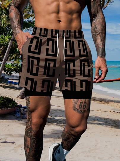 Short de plage sport décontracté à double couche imprimé pour hommes, hawaïen