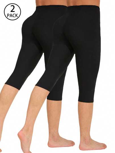 2 paquets de leggings pour femmes printemps été, pantalon de sport décontracté de mode couleur unie, pantalon serré, pantalon de sport extérieur, haute élasticité, pratique du yoga, noir