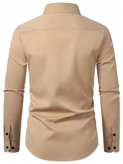 Calvornis Chemise formelle à manches longues pour hommes, style décontracté avec patchwork de couleurs contrastées, chemise de designer ajustée pour hommes élégants, automne, cérémonie