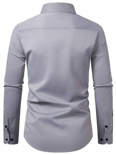 Calvornis Chemise décontractée simple pour hommes avec garniture contrastée, convient pour une chemise habillée décontractée d'été, pour l'automne, Top à manches longues, formel, cérémonie