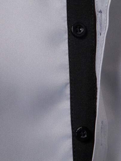 Calvornis Chemise décontractée simple pour hommes avec garniture contrastée, convient pour une chemise habillée décontractée d'été, pour l'automne, Top à manches longues, formel, cérémonie