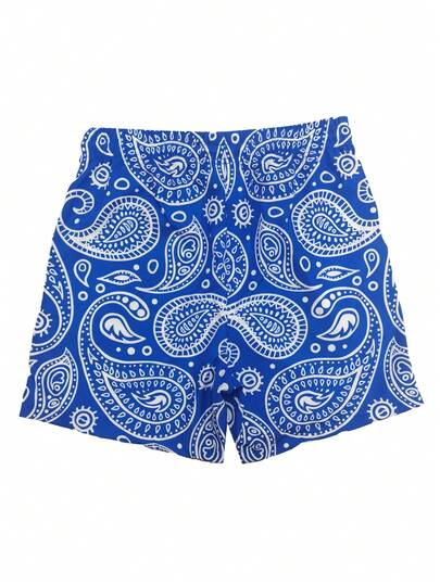 Short de sport blocs de couleurs à séchage rapide pour hommes, short de plage décontracté avec cordon de serrage imprimé, hawaïen