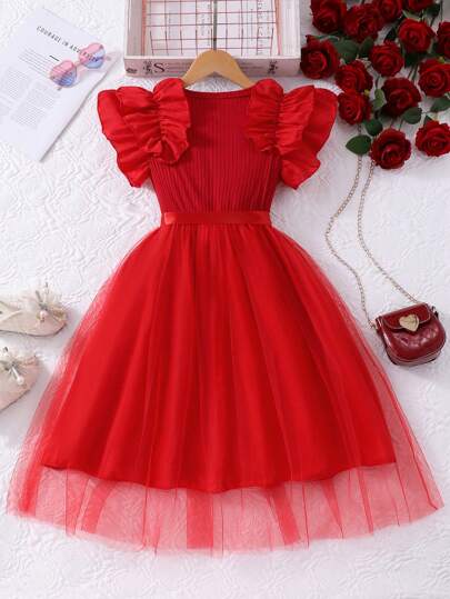 Robe polyvalente d'été pour princesse avec manches courtes, col rond en maille nervurée avec ceinture