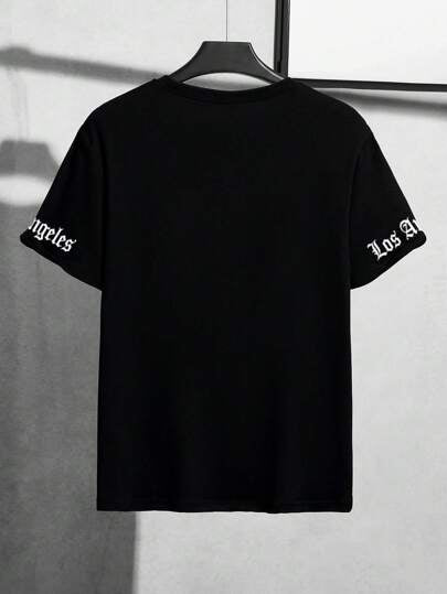Manfinity Homme T-shirt à manches courtes col rond avec graphisme lettres pour hommes, été