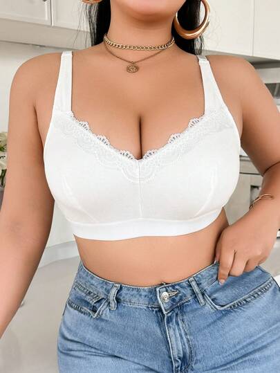 Soutien-gorge grande taille pour femmes sans armatures avec insert en dentelle
