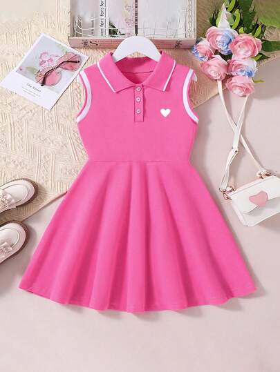 Robe décontractée pour jeune fille col polo couleur unie