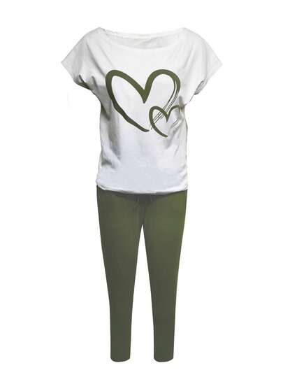 Ensemble 2 pièces femme, Top à manches courtes imprimé et pantalon, tenue décontractée et élégante pour l'été
