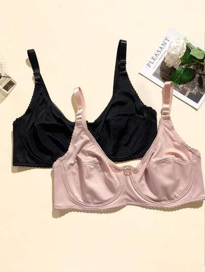 3 pièces/set Soutien-gorge de sport sans fil minimaliste et confortable avec décoration nœud papillon, couleur unie, pour femmes de grande taille, avec soutien