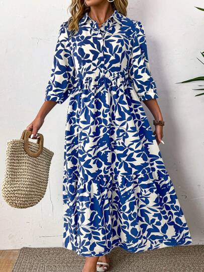 LUNE Robe imprimée élégante, mode artistique pour femmes en grande taille, ample et décontractée. Polyvalente, convient pour l'été, la rentrée scolaire, la remise des diplômes, les vacances, la Saint-Valentin, les festivals de musique, la fête des mères,