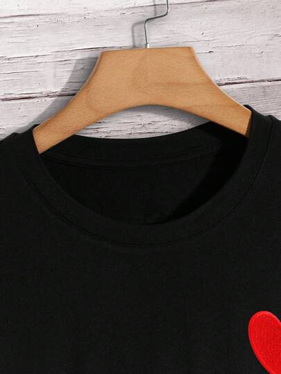 Manfinity Dauomo Homme T-shirt À Broderie Cœur