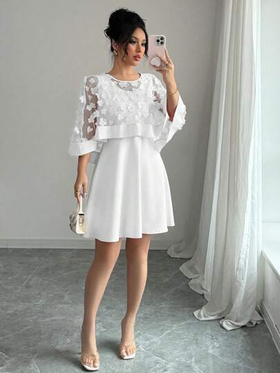 Elenzga Robe élégante à col châle transparent couleur unie avec fleurs de cerisier pour femmes