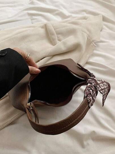 Sac d'épaule minimaliste pour femmes, sac fourre-tout, sac sous le bras de haute qualité, sac croissant avec foulard, convient pour le travail, les déplacements, les courses