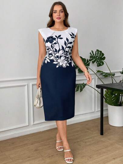 Clasi Robe d'été grande taille pour femmes, robe mi-longue ajustée et fluide imprimée, robe élégante pour tenue d'été quotidienne