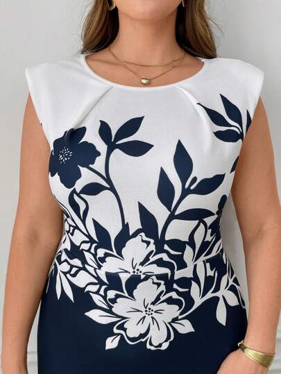 Clasi Robe d'été grande taille pour femmes, robe mi-longue ajustée et fluide imprimée, robe élégante pour tenue d'été quotidienne