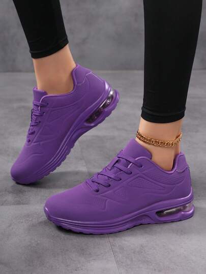 Baskets épaisses à coussin d'air violet, chaussures de sport décontractées à semelle épaisse augmentant la hauteur, design léger respirant et absorbant les chocs, style confortable et polyvalent