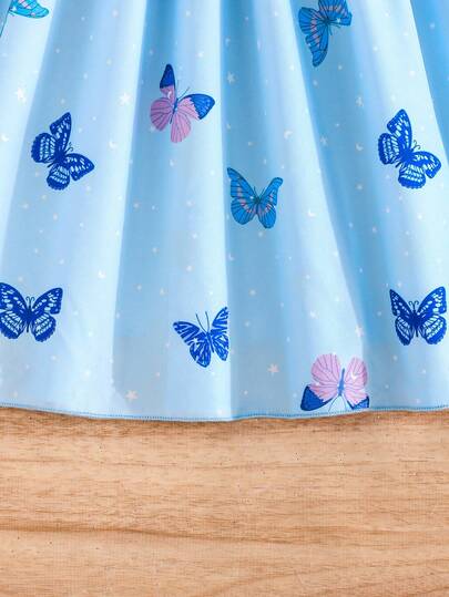 Robe élégante et mignonne avec imprimé papillon à ourlet, manches courtes et côtelée, nouvelle pour le printemps/été, pour filles