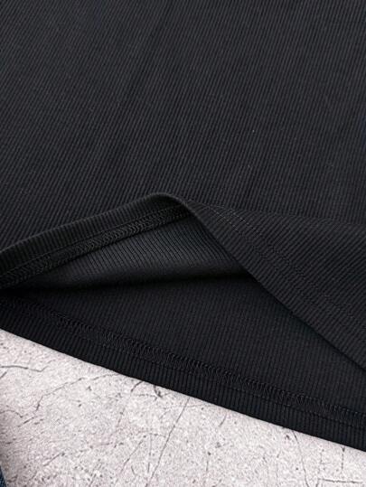 Robe personnalisée pour préadolescentes, col contrasté, tricot côtelé avec boutons, ajustée, noire et blanche, robes d'été, broderie papillon