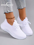 STEPREACH Chaussures de sport décontractées pour femmes en automne/hiver, en maille respirante, confortable et légère, avec lacets. Disponibles en couleurs unies/vives. Chaussures blanches polyvalentes pour femmes