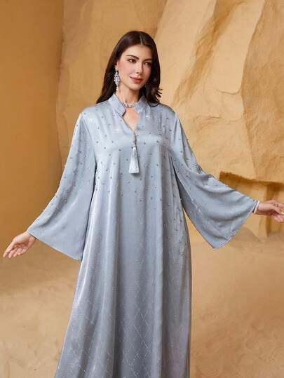 Robe Kaftan de luxe en satin avec diamants pour femmes, printemps automne