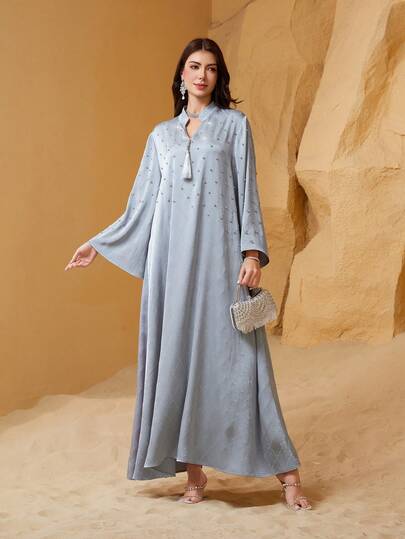 Robe Kaftan de luxe en satin avec diamants pour femmes, printemps automne