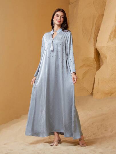 Robe Kaftan de luxe en satin avec diamants pour femmes, printemps automne