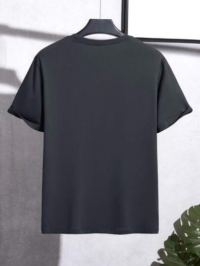 Manfinity Homme T-shirt à manches courtes col rond coupe slim avec imprimé lettres, t-shirts d'été pour hommes décontractés