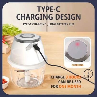 Hachoir à ail électrique rechargeable Type-C, machine multifonctionnelle entièrement automatique de mélange & broyage pour usage domestique